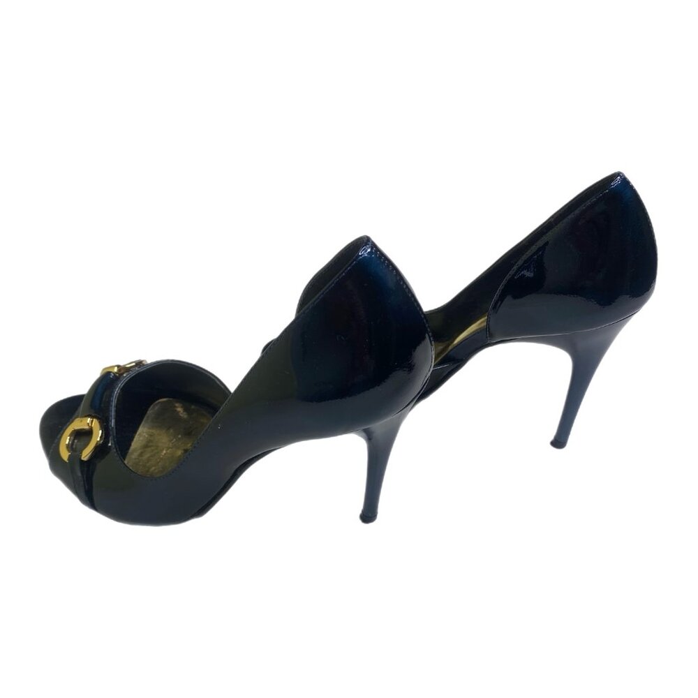 Carlos Roulette Navy Stiletto Heels with Peep Toe Size 6.5 M - Picture 3 of 13